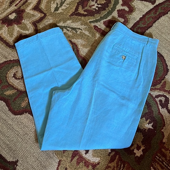 Vtg TALBOTS size 12 Caribbean Blue Irish Linen High Rise Flat Front Ankle NEW - Picture 1 of 14